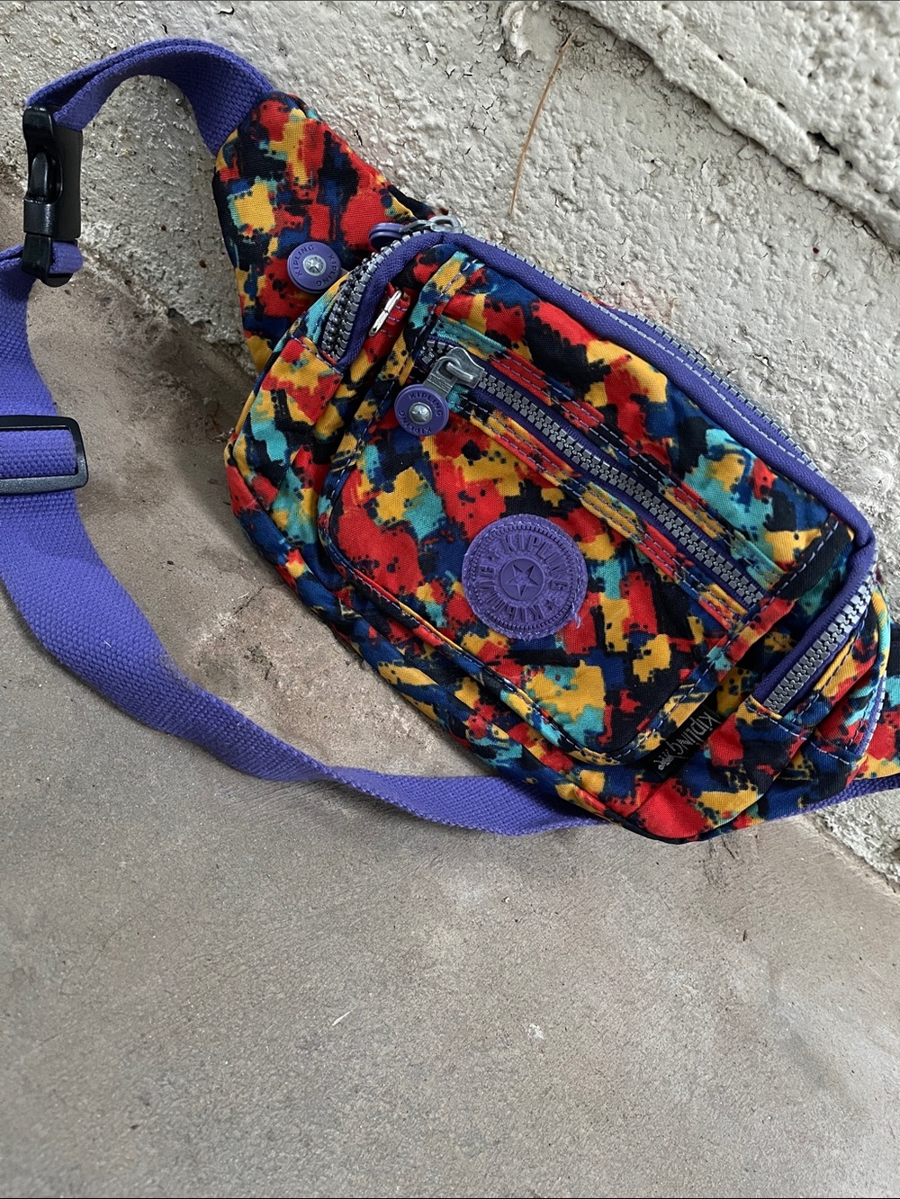 Kipling Purple Multicolor Patchwork Waist Bag